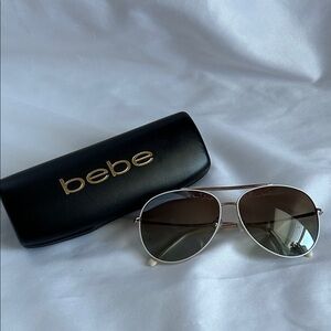 Bebe Aviator Sunglasses with Swarovski Crystals White/Gold tone Frame BB7225SC